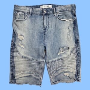 GUESS Slim Distressed Denim Biker Shorts Blue 5-Pocket Men Jorts Size 33